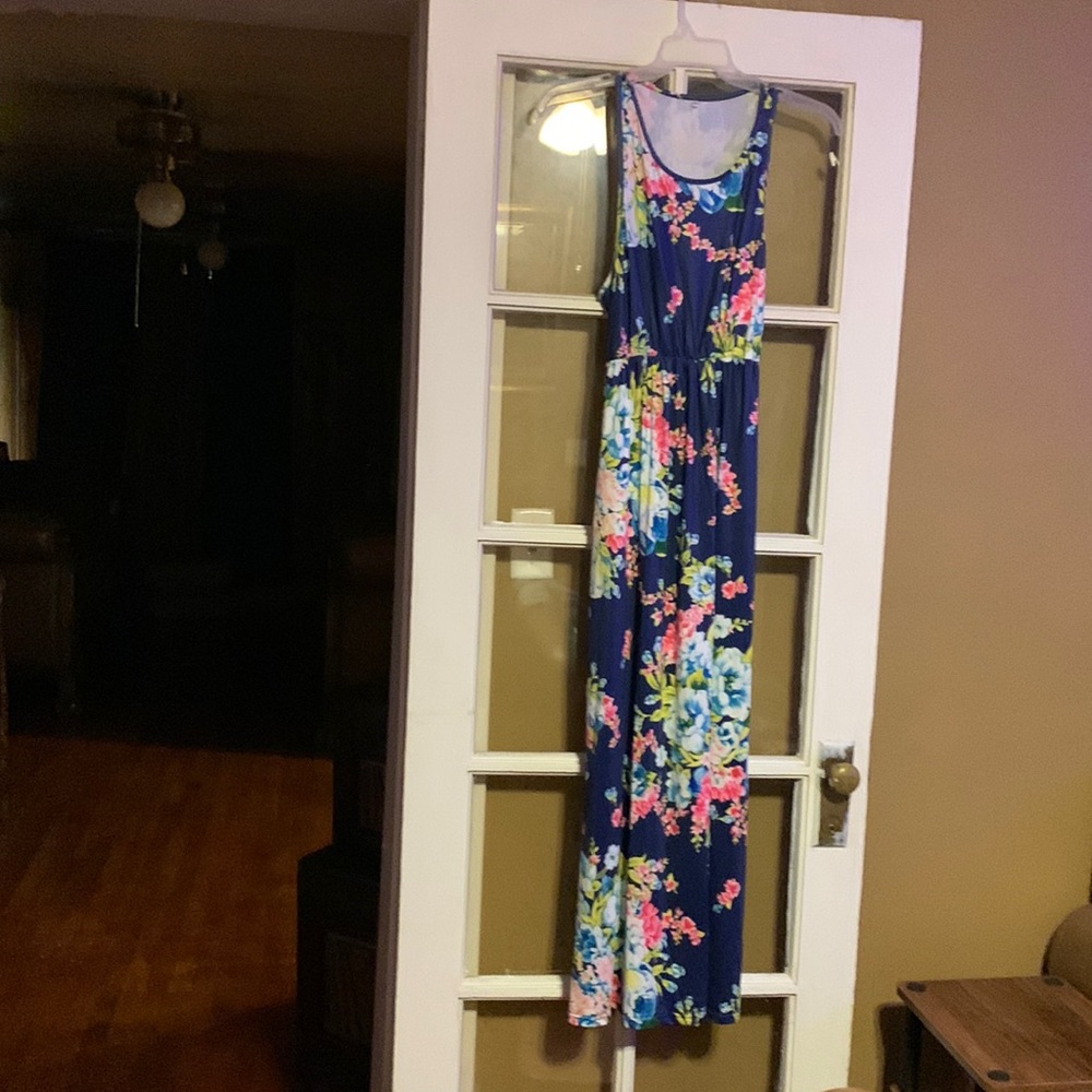 Blue multi stretchy maxi dress